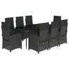 vidaXL 9-dijelni vrtni blagovaonski set s jastucima crni od poliratana