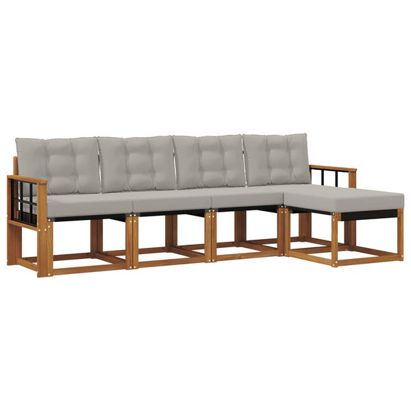vidaXL Set vanjskih sofa s jastukom 5 pcs Prirodna i svijetlo siva