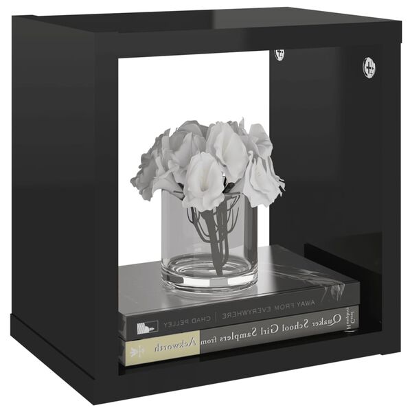 vidaXL Kockaste zidne police 4 kom visoki sjaj crne 22 x 15 x 22 cm