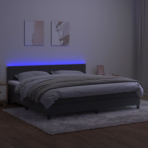 vidaXL Krevet box spring s madracem LED tamnosivi 200x200 cm bar&scaron;un
