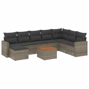 vidaXL 9-dijelni set vrtnih sofa od poliratana s jastucima sivi