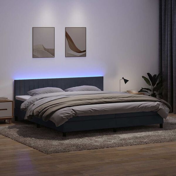 vidaXL Box Spring krevet s madracem i LED tamnosivi 200x210 cm bar&scaron;unasti