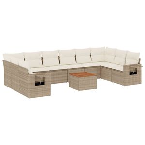 vidaXL 11-dijelni set vrtnih sofa od poliratana s jastucima bež