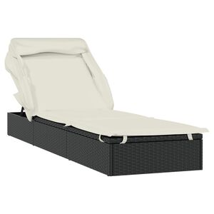 vidaXL Ležaj za sunčanje sklopivi krov crni 213 x 63 x 97 cm poliratan