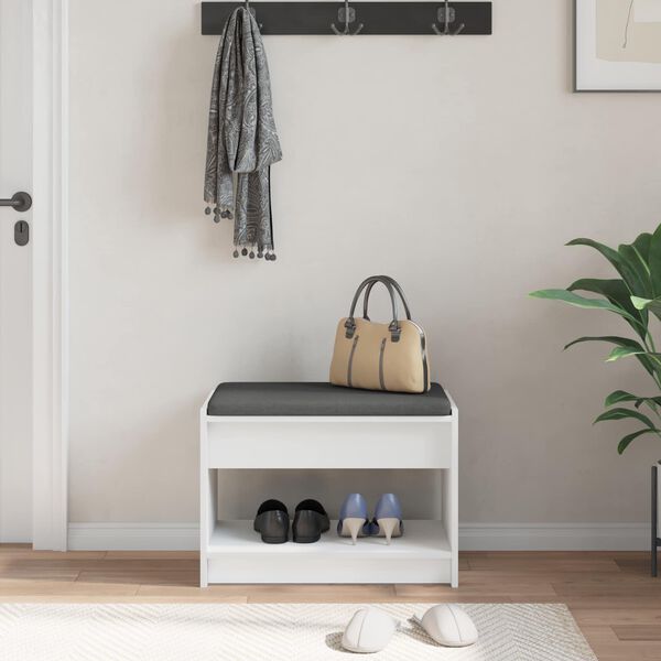 vidaXL Klupa za hodnik s jastukom s policom Bijeli 63 x 38 x 45 cm