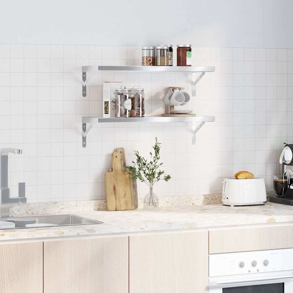 vidaXL Zidne police 2 kom 75x23,5 cm srebrne nehrđajući čelik