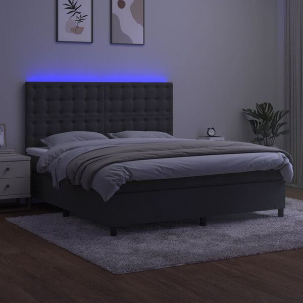 vidaXL Krevet box spring s madracem LED tamnosivi 180x200 cm bar&scaron;un