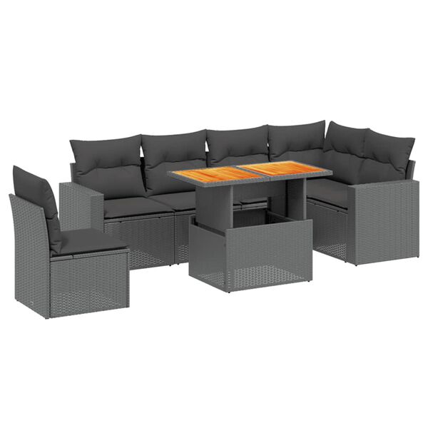 vidaXL 7-dijelni set vrtnih sofa od poliratana s jastucima crni