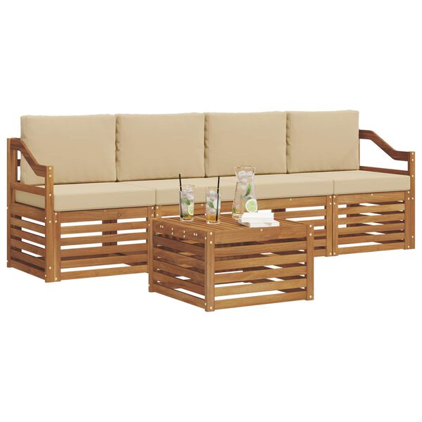 vidaXL Setovi sofa s jastukom 5 pcs Prirodna i bež Čvrsto drvo akacije
