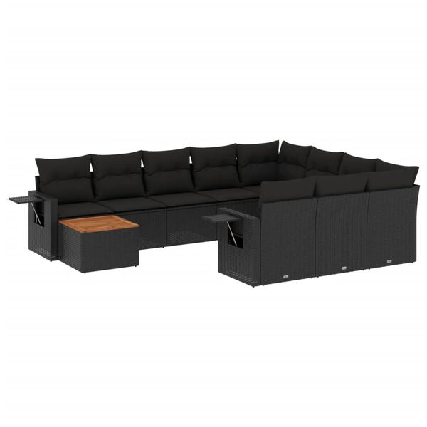 vidaXL 11-dijelni set vrtnih sofa od poliratana s jastucima crni