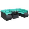 vidaXL 10-dijelni set vrtnih sofa s jastucima crni poliratana bagrem