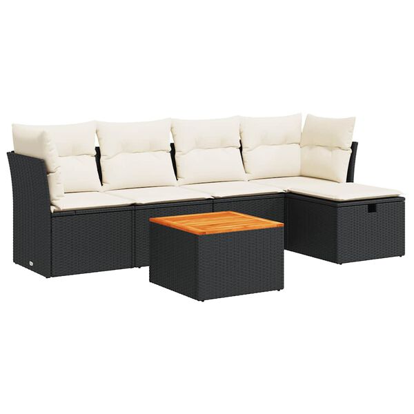 vidaXL 6-dijelni set vrtnih sofa s jastucima crni od poliratana