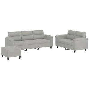 vidaXL 3-dijelni set sofa s jastucima svjetlosivi od mikrovlakana