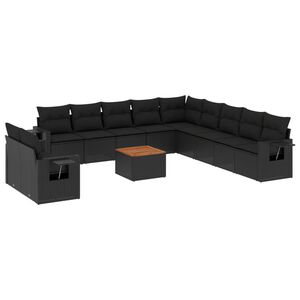 vidaXL 12-dijelni set vrtnih sofa od poliratana s jastucima crni