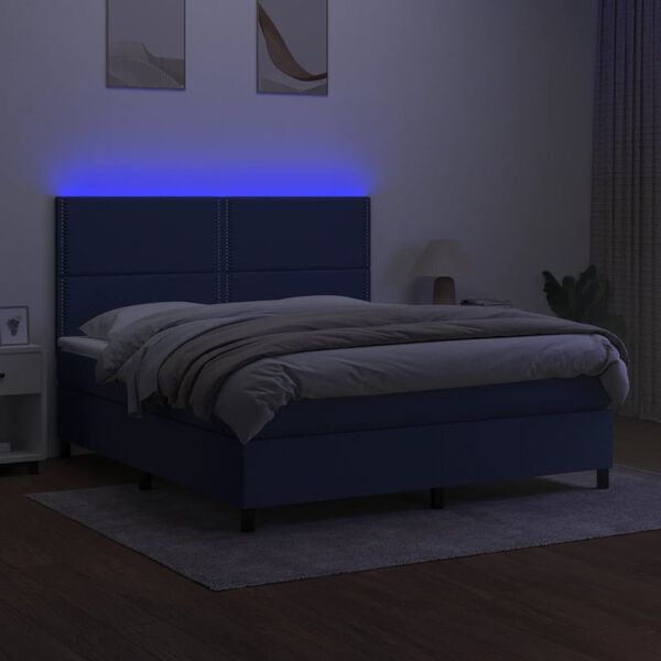 vidaXL Krevet box spring s madracem LED plavi 180x200 cm od tkanine