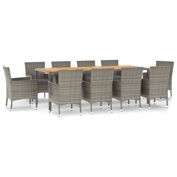 vidaXL 11-dijelni vrtni blagovaonski set s jastucima poliratan sivi