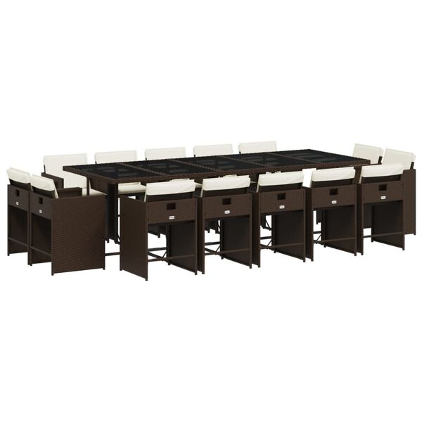 vidaXL 15-dijelni vrtni blagovaonski set s jastucima poliratan smeđi