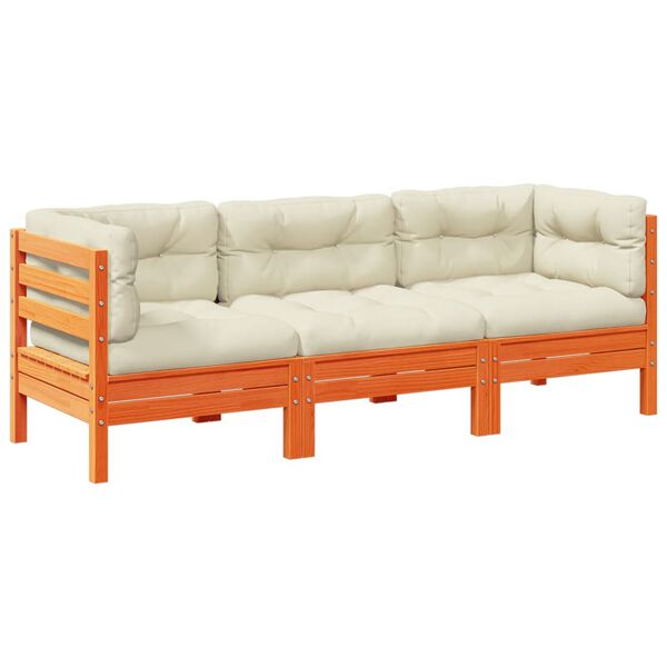 vidaXL 3-dijelni set vrtnih sofa s jastucima voštano smeđi od borovine