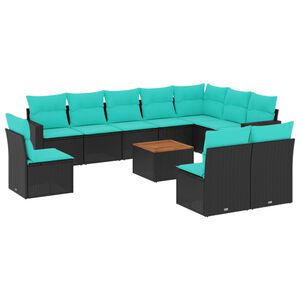 vidaXL 11-dijelni set vrtnih sofa od poliratana s jastucima crni