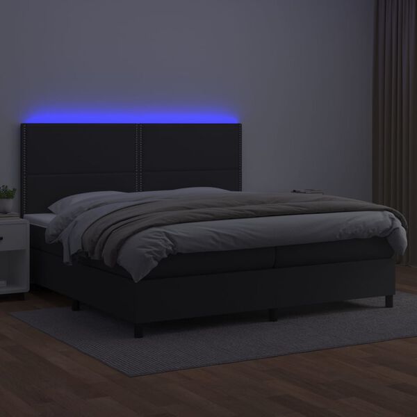 vidaXL Krevet box spring s madracem LED crni 200x200cm od umjetne kože