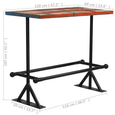 vidaXL Barski stol od masivnog obnovljenog drva 120 x 60 x 107 cm višebojni