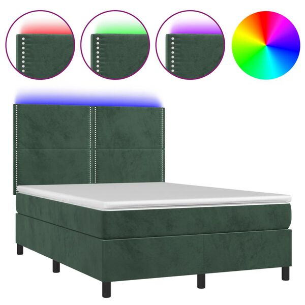 vidaXL Krevet box spring s madracem LED tamnozeleni 140x190 cm bar&scaron;un