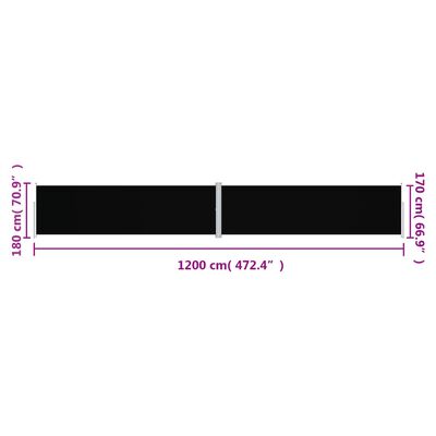 vidaXL Uvlačiva bočna tenda crna 180 x 1200 cm