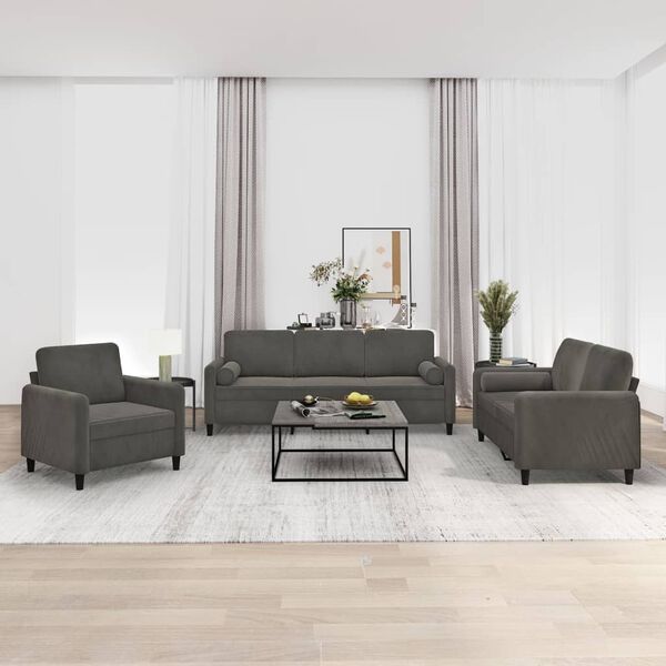 vidaXL 3-dijelni set sofa s jastucima tamnosivi bar&scaron;unasti