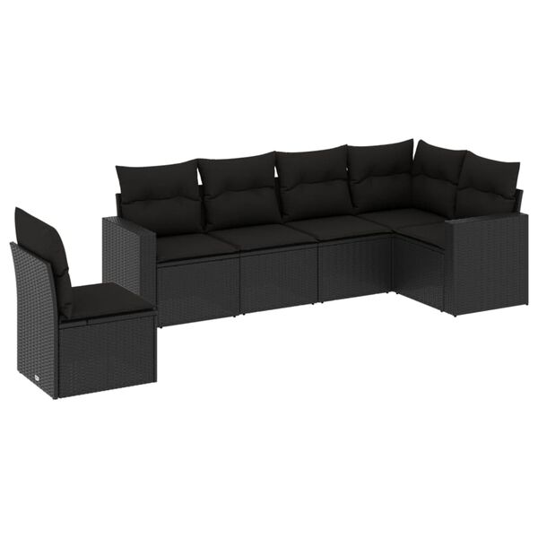 vidaXL 6-dijelni set vrtnih sofa s jastucima crni od poliratana