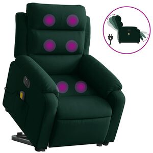 vidaXL Električni masažni naslonjač na podizanje tamnozeleni bar&scaron;un