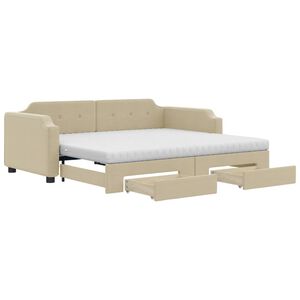 vidaXL Dnevni krevet na razvlačenje s ladicama krem 90x200 cm tkanina