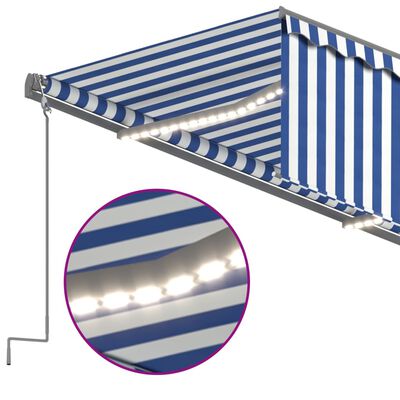 vidaXL Tenda na ručno uvlačenje s roletom LED 5 x 3 m plavo-bijela