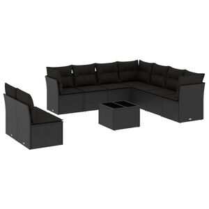 vidaXL 10-dijelni set vrtnih sofa s jastucima crni od poliratana