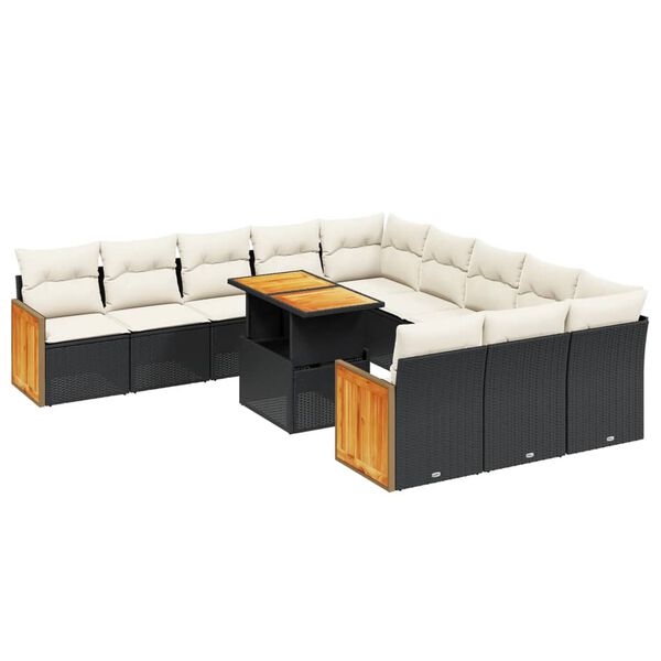 vidaXL 11-dijelni set vrtnih sofa od poliratana s jastucima crni
