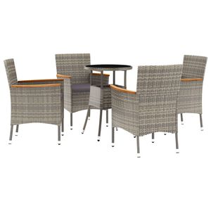 vidaXL 5-dijelni vrtni bistro set od poliratana s jastucima sivi
