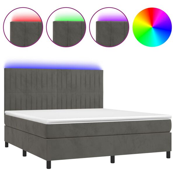 vidaXL Krevet box spring s madracem LED tamnosivi 180x200 cm bar&scaron;un