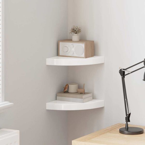 vidaXL Plutajuće kutne police 2 kom. visoki sjaj bijele 25x25x3,8 cm MDF