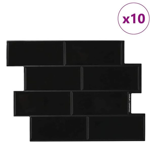 vidaXL Subway pločica 10 pcs Crna 29.4 x 21.4 cm Poliuretan i PET