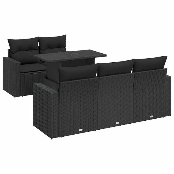vidaXL 6-dijelni set vrtnih sofa s jastucima crni od poliratana