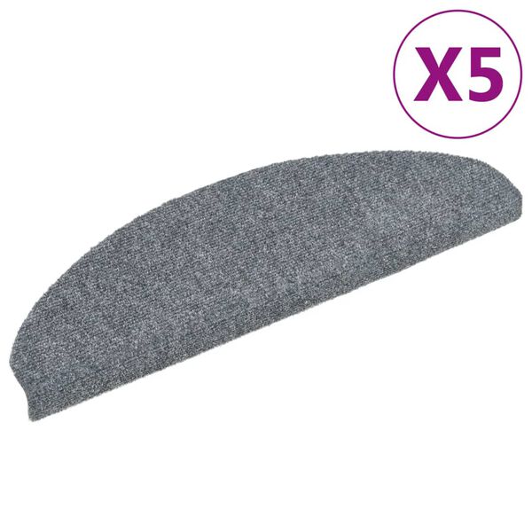vidaXL Prostirke za stepenice, samoljepljive, 5 kom, 65x21x4 cm, svijetlo sive, poluokrugle, velike