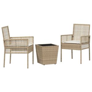 vidaXL Bistro set za vrt 3 pcs Bež Poli ratan