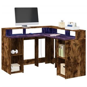 vidaXL Radni stol s LED svjetlima boja hrasta 130x130x91 cm drveni