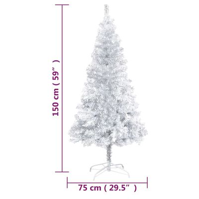 vidaXL Umjetno osvijetljeno božićno drvce i kuglice srebrno 150 cm PET
