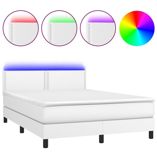 vidaXL Krevet box spring s madracem LED bijeli 140x190 cm umjetna koža