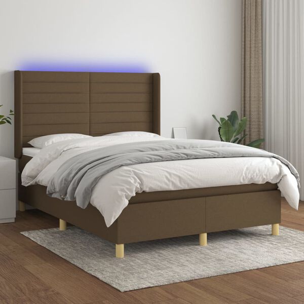 vidaXL Krevet box spring s madracem LED tamnosmeđi 140x190 cm tkanina
