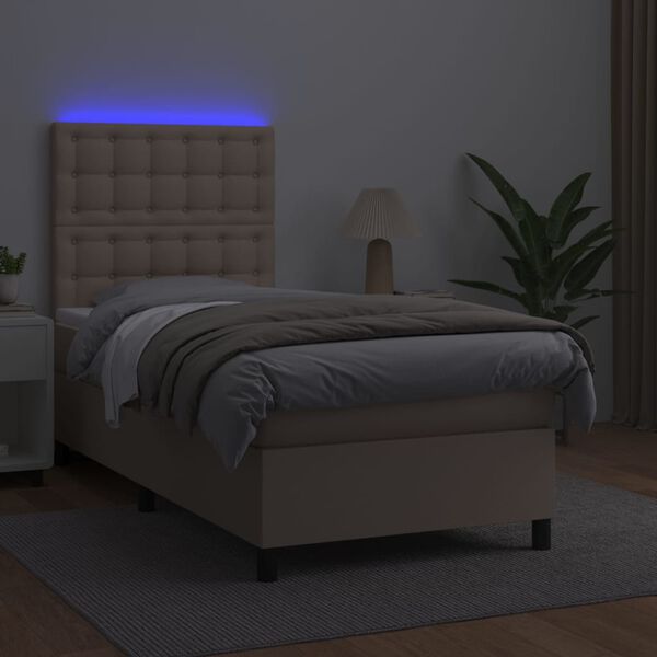 vidaXL Krevet box spring madrac LED cappuccino 100x200cm umjetna koža
