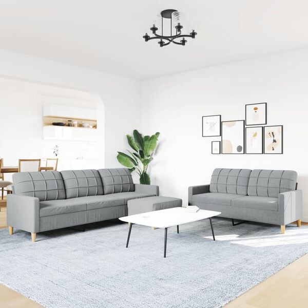 vidaXL 3-dijelni set sofa s tabureom svjetlosivi od tkanine