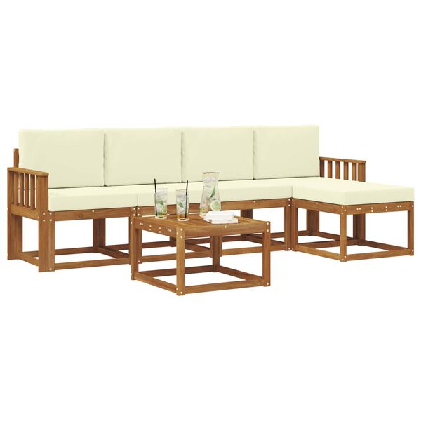 vidaXL Set vanjskih sofa 6 pcs Prirodna i krem Čvrsto drvo akacije