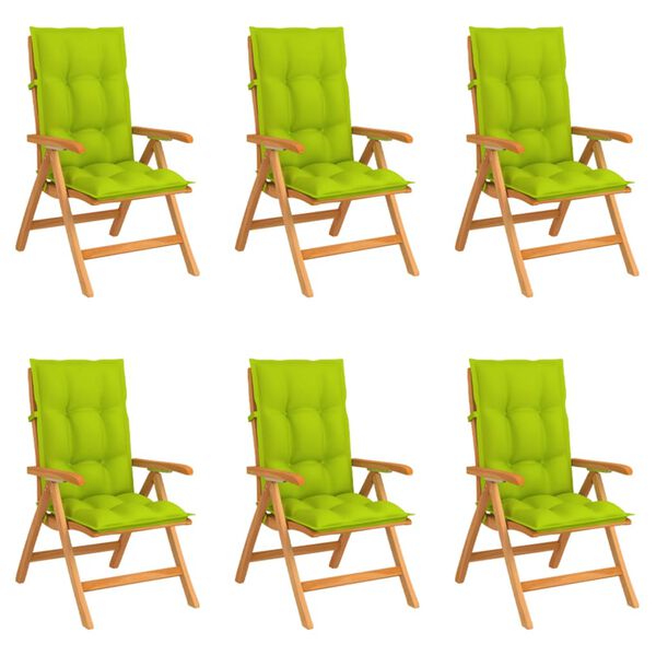 vidaXL Nagibne vrtne stolice s jastucima 6 kom od masivne tikovine