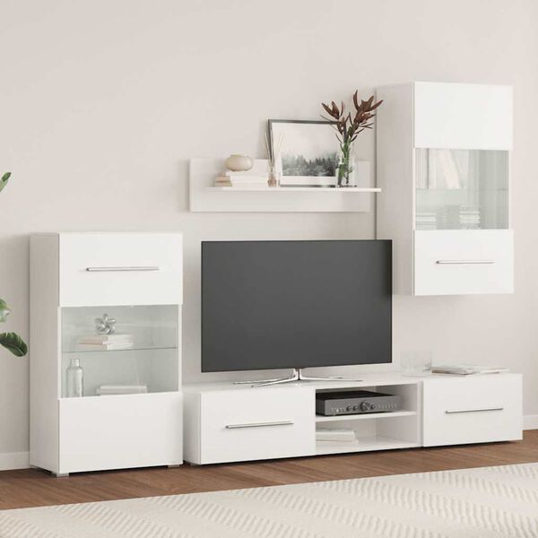 vidaXL Petodijelni zidni set TV ormarića s LED rasvjetom bijeli